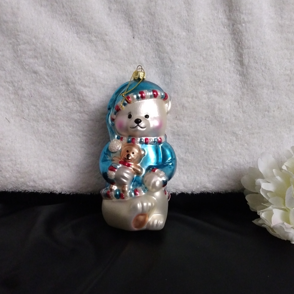 Vintage Hand Blown Polar Bear Holiday Christmas Ornament
